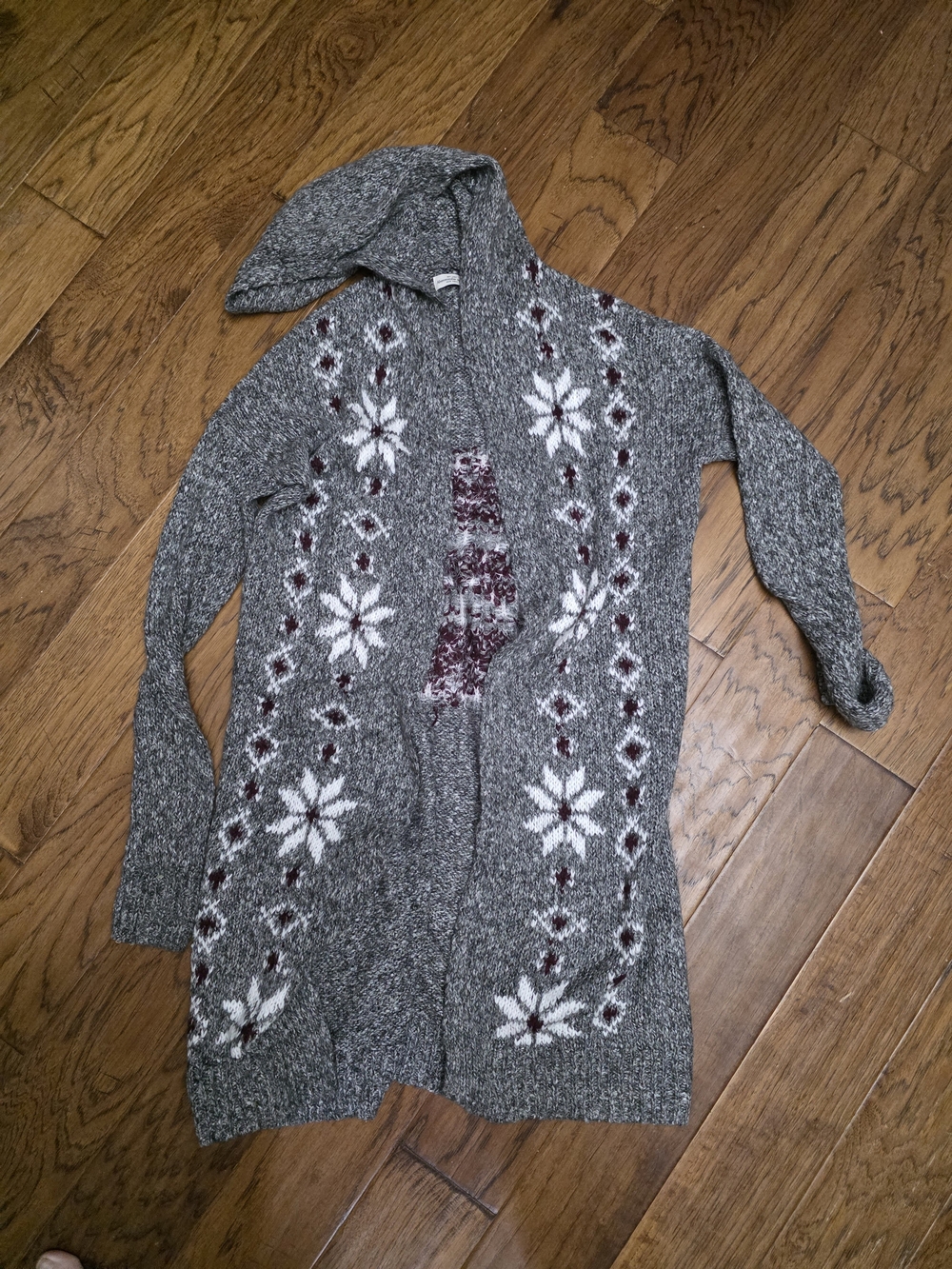 Abercrombie & Fitch Gray Hooded Nordic-Pattern Open Cardigan